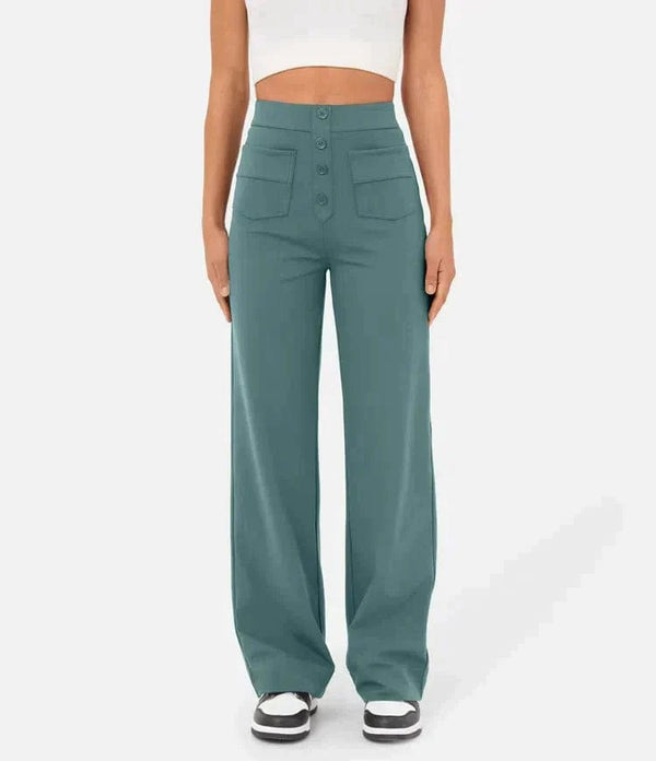 GlamoraParis® | Vêtements Tendances Femme | Boutique en ligne S / Stone Green High-waisted elastische casual broek